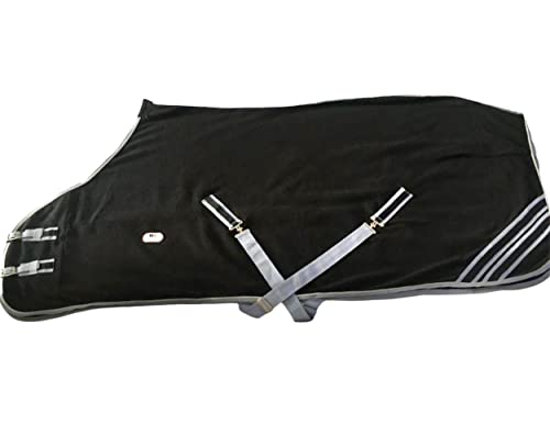 Majestic Ally Anti Pill Fleece Horse Blanket/Sheet with Silver Braided Rope (Black, 76) - color: Black, size: 76