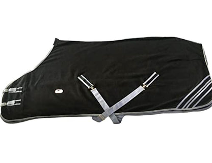 Majestic Ally Anti Pill Fleece Horse Blanket/Sheet with Silver Braided Rope (Black, 76) - color: Black, size: 76