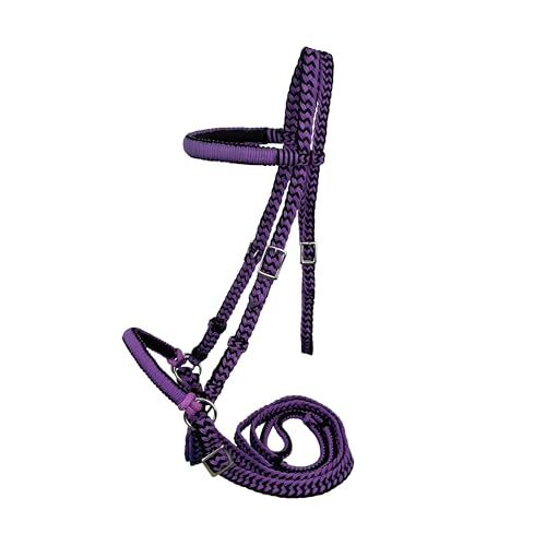 Braided Nylon Bitless Bridle w/Reins - color: Purple
