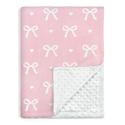 Bow Minky Baby Blanket 30 x 40 Inches for Girls, Soft Plush Receiving Blanket with Dotted Back, Gift for Toddler Newborn Infant Christmas Birthday Baby Shower - color: Bow 3
