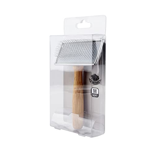 Furzone Wooden Slicker Brush - Stainless Steel Soft Pins for Pet Grooming (Size M) - size: Soft Pin / M