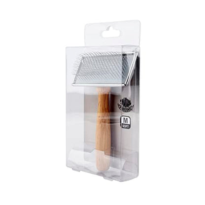 Furzone Wooden Slicker Brush - Stainless Steel Soft Pins for Pet Grooming (Size M) - size: Soft Pin / M