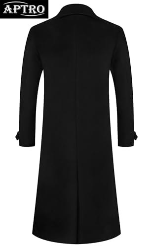 APTRO Men's Luxury Full Length Trench Coat Long Wool Overcoat Winter Windbreaker - color: Black, size: Small