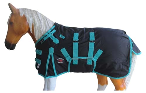 Challenger 1200D Miniature Weanling Donkey Pony Horse Foal Winter Blanket Teal 51945 - color: Black Turquoise Trim, size: 36"