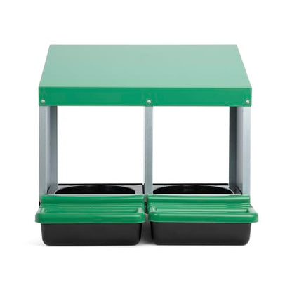 Homestead Essentials Classic Style 2 Compartment, Forward Rollout and Rollaway, Hen & Chicken Nesting Box with Integrated Perch and Protective Egg Laying Collection Lids - size: 20.8"L x 20.5"W x 20.0"H