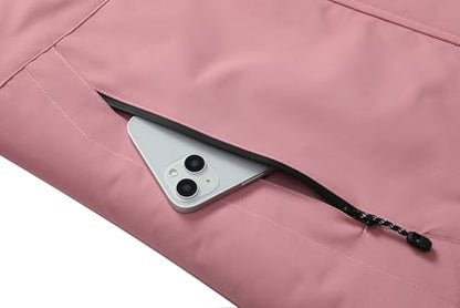 MOERDENG Women's Warm Winter Ski Coat Waterproof Snowboarding Jacket | Waterproof Windproof Winter Snowboarding Coat, Warm Insulated Jacket with Detachable Hood & Zipper Pockets for Skiing Hiking - color: Pink, size: Large