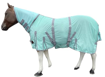 Heavy Duty Horse Fly Sheet with Neck and Detachable Belly Band | Summer Sheet (80, Pastel-Green-Grey-Trim) - color: Pastel-Green-Grey-Trim, size: 80