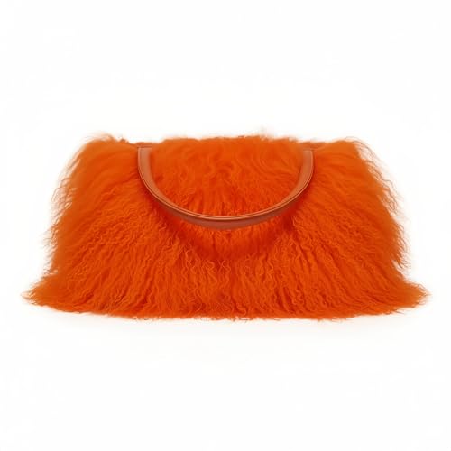 Women Luxury Real Curly Mongolian Lamb Fur Purse - color: Orange