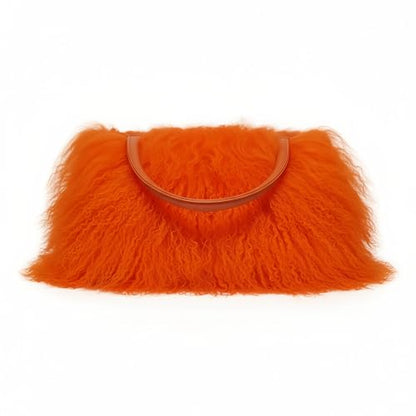 Women Luxury Real Curly Mongolian Lamb Fur Purse - color: Orange