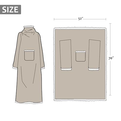 Catalonia Sherpa Wearable Blanket with Sleeves and Pocket for Adults - color: Camel, size: Standard Pocket