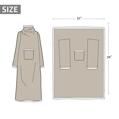 Catalonia Sherpa Wearable Blanket with Sleeves and Pocket for Adults - color: Camel, size: Standard Pocket