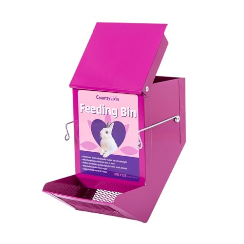 Metal Small Animal Feeder with Lid, Heavy Duty Feeder, Large Capacity Food Dispenser, Great for Rabbits, Guinea Pigs, Chinchillas and Other Small Animals. (4.6 inch, Purple) (Pack of 2) - color: Purple, size: 4.6 inch (Pack of 2)