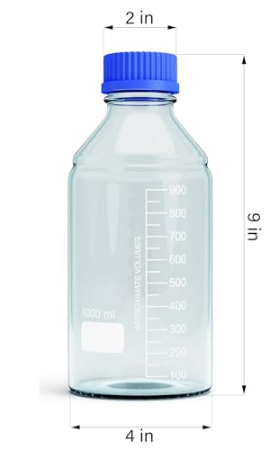 1000ml Storage Glass Bottles – 2pcs Round Media Storage Bottle – Borosilicate Glass Bottles – Safe Probe Storage Glass Storage Bottles with GL45 Blue Screw Cap (1000ml - 2pcs) - size: 1000ml - 2pcs