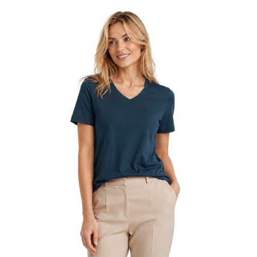 SHEEP RUN 100% Merino Wool T Shirt for Women Breathable Wicking Casual Travel Base Layer Shirt - color: Atlantic V, size: Medium