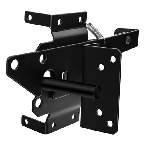 Self-Locking Gate Latch Heavy Duty Post Mount Wood/PVC Fence Gate Lock Fasteners Hardware for Secure Pool Yard Outdoor Garden Metal Black