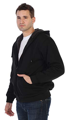 Gioberti Men's Soft Heavyweight Sherpa Lined Fleece Hoodie Jacket - color: Black C, size: Medium