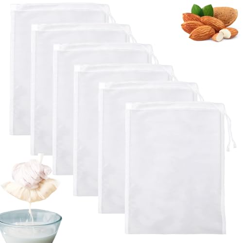 6 Pack Nut Milk Bag, 8"x12" Reusable Food Nylon Strainer Nut Bags for Straining Almond Milk Greek Yogurt, Cheese Cloth Bag for Cooking, Cold Brew Coffee Tea Juice Fine Mesh Bag