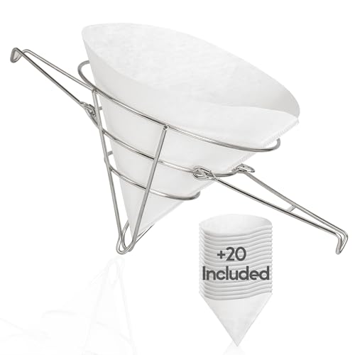 Cleaner Syrup, Better Filtration – Stainless Steel Cone Filter Holder with 20 Paper Filters | 10-Inch Cone Filters for Longer-Lasting Maple Syrup & Frying Oil - color: Fixed