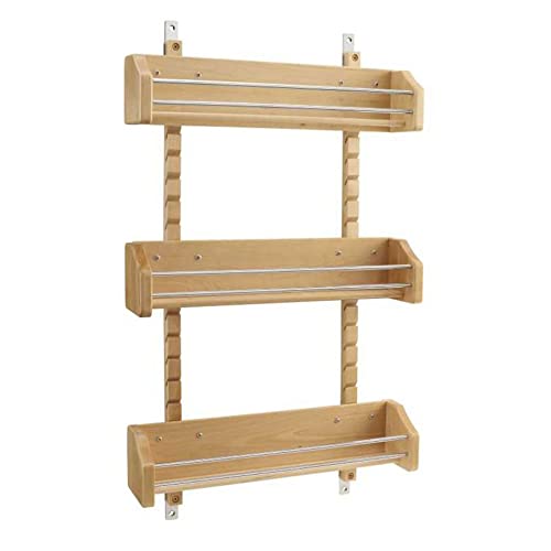 Rev-A-Shelf Wall Storage Organizer for Kitchen Cabinets, Door-Mounted Spice Rack with 3 Adjustable Shelves, Maple Wood, 4ASR-21 - size: 16.13" W
