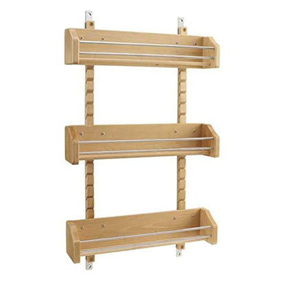 Rev-A-Shelf Wall Storage Organizer for Kitchen Cabinets, Door-Mounted Spice Rack with 3 Adjustable Shelves, Maple Wood, 4ASR-21 - size: 16.13" W