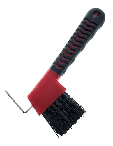 Horse Hoof Pick with Brush - Non-Slip Ergonomic Handle, Heavy-Duty Steel Pick & Stiff Bristles - Removes Dirt, Mud & Rocks - Horse Grooming Tool for Daily Hoof Care (Red) - color: Red
