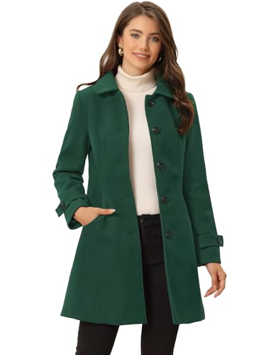 Allegra K Women's Winter Overcoat Peter Pan Collar Single Breasted Pea Coat - color: Dark Green, size: XX-Large