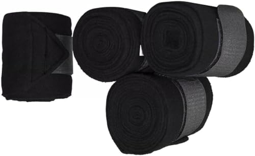 Fleece Horse Polo Wraps Set of 4 Bandages 4" Width, 3 Meters Length (Black)