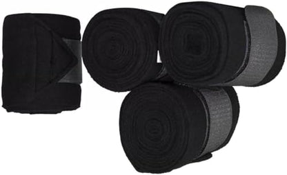 Fleece Horse Polo Wraps Set of 4 Bandages 4" Width, 3 Meters Length (Black)