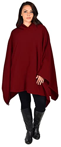 Dare2BStylish Women Poncho Style Hoodie Sweater Fleece Cover Up for Cold Weather - color: Burgundy