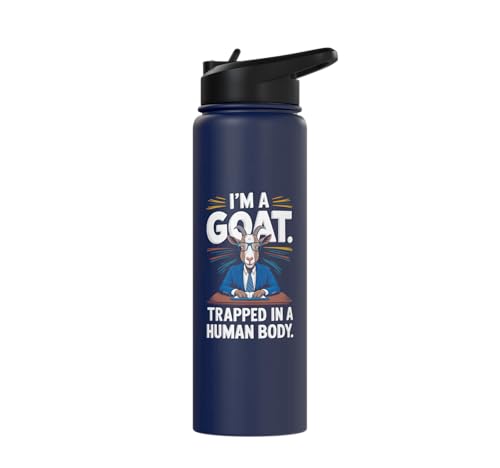 I´m A Goat Trapped In A Human Body Coat Pygmy Goat Farmer Stainless Steel Insulated Water Bottle - color: Navy Blue