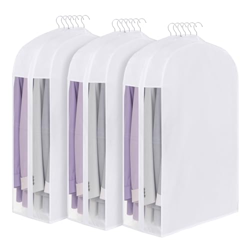 32" Cotton Garment Bag for Hanging Clothes, Short, 3 Pack Suit Bag | Breathable Cotton Fabric, Extre Large 10in Gusseted, Organza Window, Durable Zipper, For Short Clothes, White - size: 10"W x 32"H-3pcs