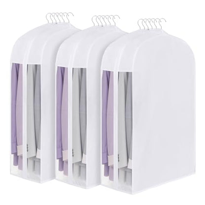 32" Cotton Garment Bag for Hanging Clothes, Short, 3 Pack Suit Bag | Breathable Cotton Fabric, Extre Large 10in Gusseted, Organza Window, Durable Zipper, For Short Clothes, White - size: 10"W x 32"H-3pcs