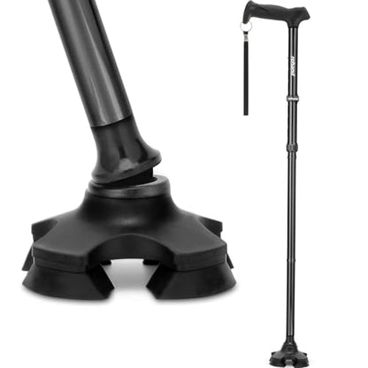 REHAND Walking Cane for Men & Women - Foldable, Adjustable, Lightweight, Self Standing Pivot Walking Cane, Soft Handle Grip, with Travel Bag, Walking Sticks for Seniors & Adults - color: Black