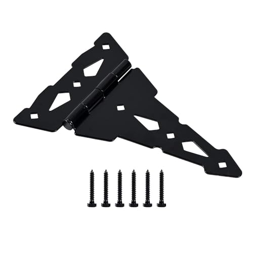 HOME MASTER HARDWARE 8" Heavy Duty Gate Hinges, 4 Pack T Strap Hinges | Outdoor Hinges for Wood Fence, Barn and Shed Door, Rotate 270 Degrees, Included Screws, 50LBS Capacity, Steel, Black Finish