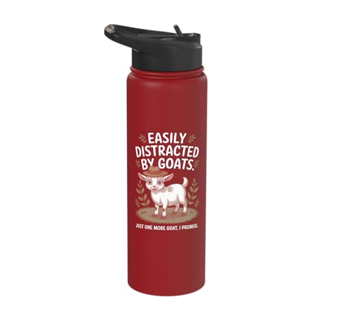 Easily Distracted by Goats Cute Coat Pygmy Goat Farmer Stainless Steel Insulated Water Bottle - color: Red