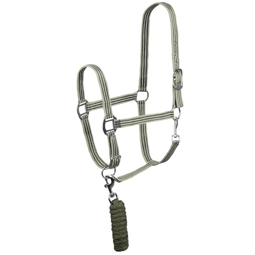 HORZE Munich Adjustable Horse Halter and 7' Lead Rope Set - Olivine Green - Horse