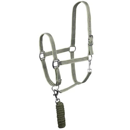 HORZE Munich Adjustable Horse Halter and 7' Lead Rope Set - Olivine Green - Horse