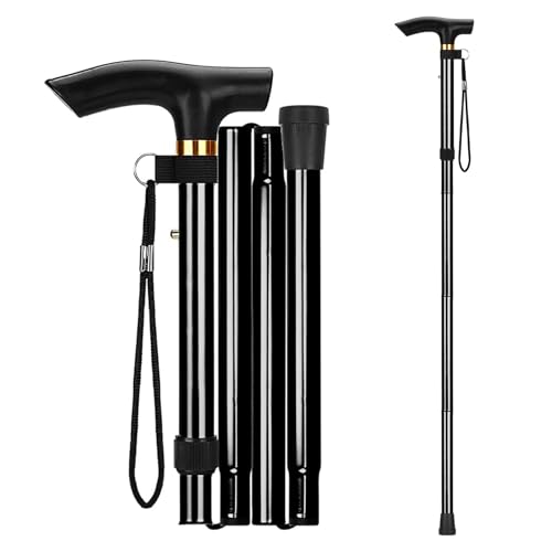 Walking Cane, Folding Cane for Man & Women, Portable Lightweight | 5-Level Adjustable Height, Collapsible Cane for Seniors Balancing Mobility Aid - color: Black
