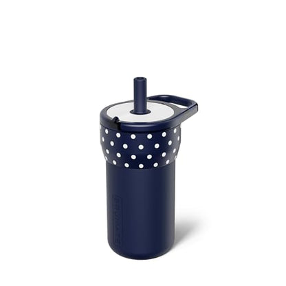 BrüMate Leap 12oz 100% Leakproof Kids Tumbler with Handle and Silicone Soft Straw | Durable Drop Resistant Silicone Sleeve | Made of Insulated Stainless Steel | Cup Holder Friendly | (Navy Polka Dots) - color: Navy Polka Dots