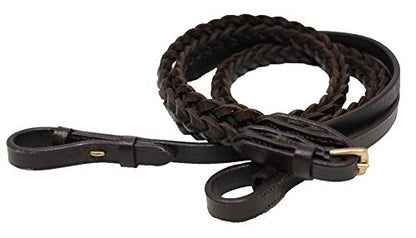 CHALLENGER 54" Full Horse English Braided Black Leather Reins 805LR01BK - color: Brown/Brass