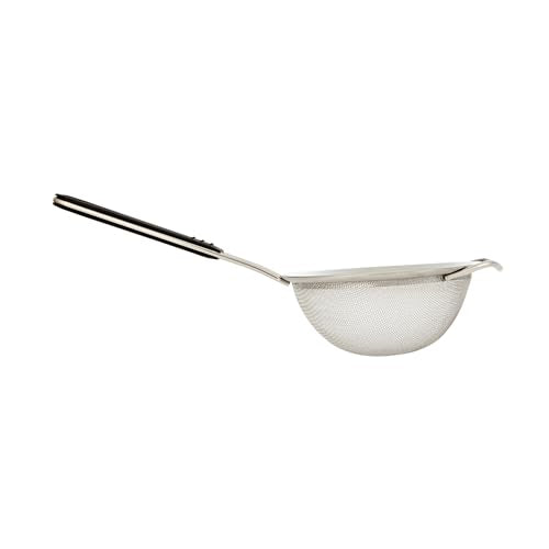 Restaurantware Fine Mesh Strainer 1 Count 12.6" x 5.5" x 2.3" with Silicone Handle Stainless Steel Extra Fine Mesh Strainer Heat-Resistant Handle Dishwasher-Safe for Rice, Quinoa, Pasta - size: Standard, Extra Fine Mesh-5 1/2"
