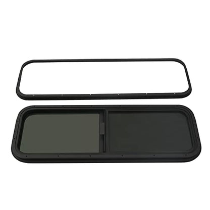 Vertical Sliding Black RV Window for Teardrop, Cargo, Horse Trailer, Marine Camper Window Replacement,42" Wide x 12" Tall - size: 42"x12"