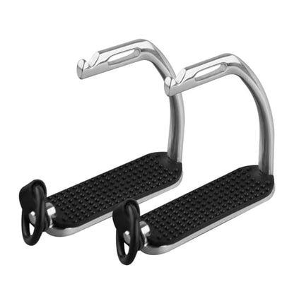 Safety Horse Riding Stirrups 1 Pair, Silver Polish Stainless Steel Stirrups with Treads, Equestrian Safety Stirrups for Adult - size: 4-3/4 inch