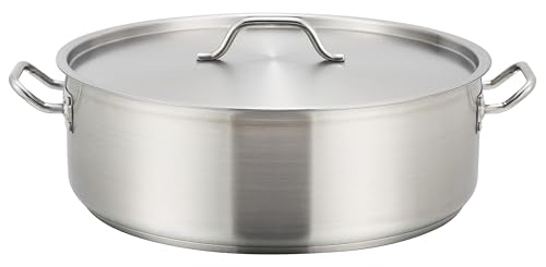 Winco 30 qt Stainless Steel Brazier with Lid | Made from extra-heavyweight 6mm thick 3003 aluminum, Great for Braising, Simmering, Batch Cooking and Restaurant Kitchens - size: 30 Quarts