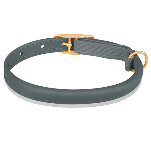 OOPSDOGGY Rolled Leather Cat Collar with Bell - Reflective Kitten Collar with Safety Elastic Strap - Adjustable Small Pet Collars for Boy Girl Cats (Denim) - color: Denim