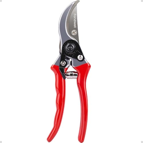 Fondwell 8.5" Professional Hand Pruners Bypass Pruning Shears for Gardening | Heavy Duty Garden Clippers, Cuts 1-Inch Branches, Comfortable Use - Trusted by Professional Landscapers and Nursery Workers - color: Red (Bypass)