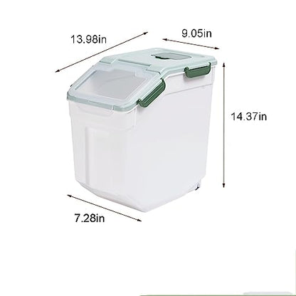 Large Flour Storage Container Bin 25lb, 2Pack Airtight Rice Storage Containers with Wheels Seal Locking Lid, BPA Free with Measuring Cup&Scoop for Flour, Rice, Grain(Green) - color: Green 2Pack