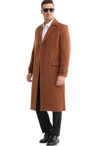 APTRO Men's Luxury Full Length Trench Coat Long Wool Overcoat Winter Windbreaker - color: Camel, size: Small
