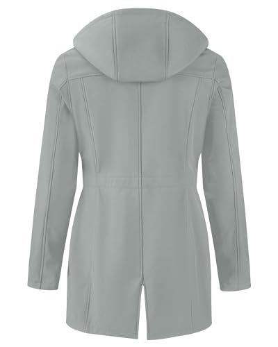 iCreek Women's Waterproof Softshell Rain Jacket Fleece Lined Hood Long Coat - color: Light Grey, size: Large