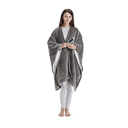 Beautyrest Wearable Electric Poncho Wrap Blanket, Ultra Soft Sherpa & Berber Fleece Heated Throw with Low EMF,UL Certified & OEKO-TEX,3 Heat Settings & 2 Hour Auto Shutoff, Gift-Ready, 50" x 64",Grey - color: Grey, size: 50 in x 64 in